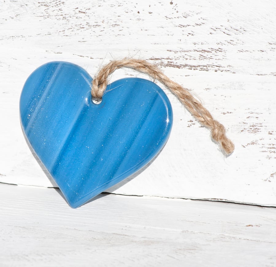 Blue Glass Hanging Heart