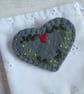 Hand Embroidered Holly & Mistletoe Wool Felt Heart Brooch, Christmas Brooch - Image 8
