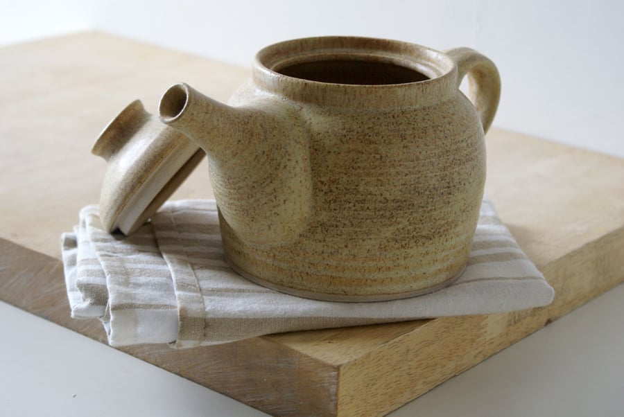 Handmade stoneware teapot - glazed in natural brown
