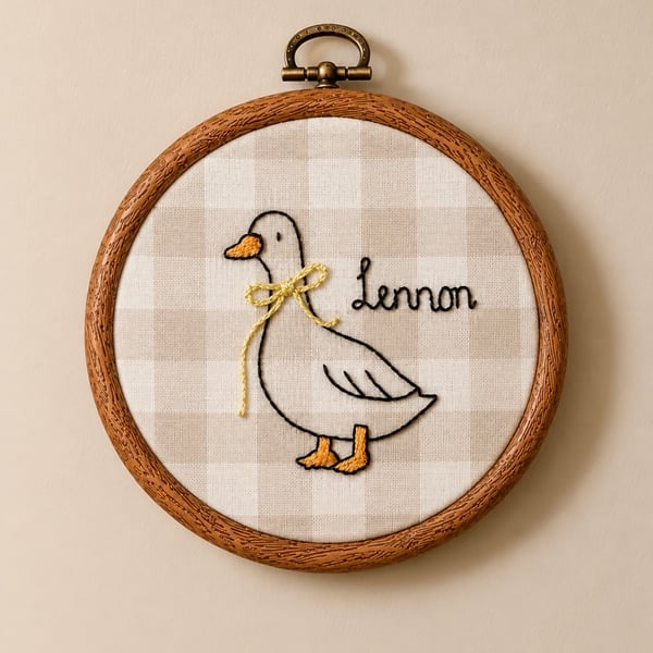 Personalised Goose Nursery Embroidery Hoop - Neutral Baby Name Wall Decor 