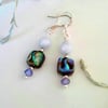 Aquamarine, Abalone Shell, Tanzanite Sterling Silver Earrings