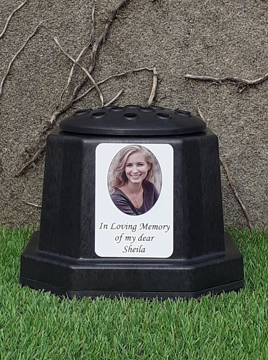 Grave Plaque Memorial Photo Rosebowl Vase Flowerpot Grave Ornament Decoration