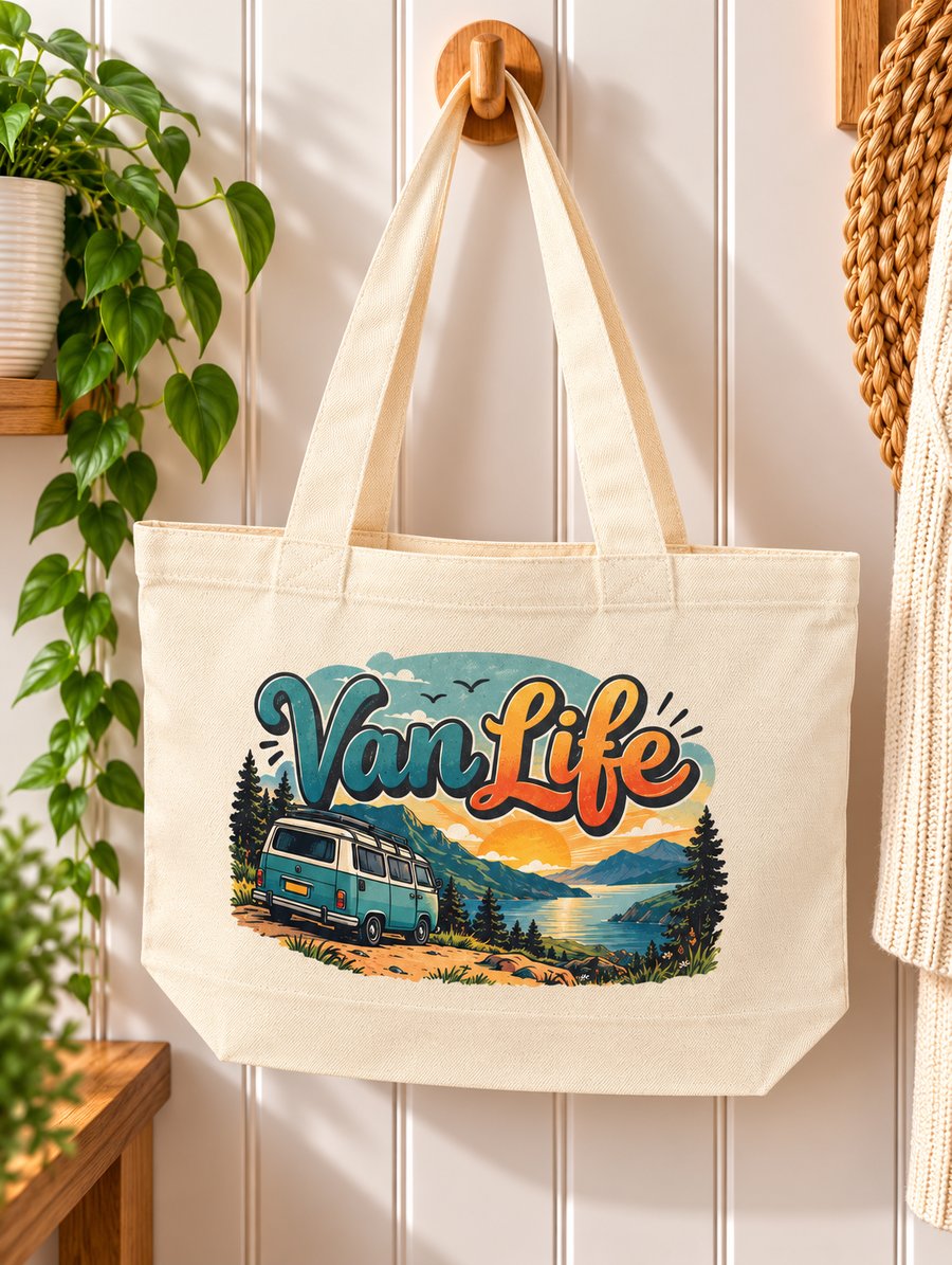 Van Life Tote Bag – Campervan Travel Canvas Bag with Zip – Camping & Adventure