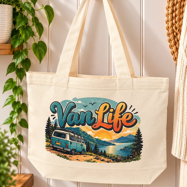 Van Life Tote Bag – Campervan Travel Canvas Bag with Zip – Camping & Adventure