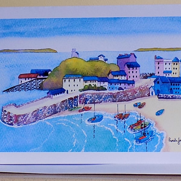 Tenby Harbour, Pembrokeshire, Art Greetings Card,  Size a5, Blank inside