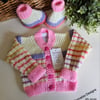 Designer Hand Knitted Baby Girl's Cardigan & Booties Set 3-9 Months Size