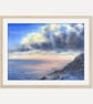 Orange Sunset Seascape Fine Art Print, Coastal Watercolor Wall Art, Golden Ocean