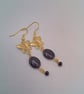 Earrings with Black Oval Glass Bead and a Gold Plated Butterfly, Gift for Her - Image 2