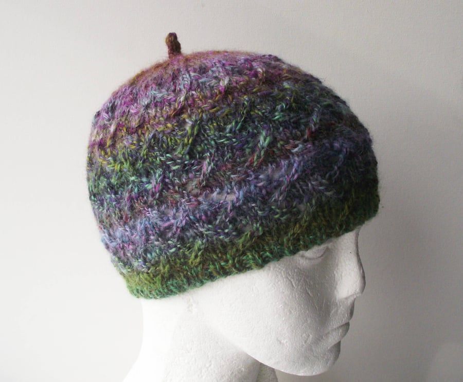 Hat, Cap, Beanie or Toque, Knitted, Handspun, British Wool, Multicolour
