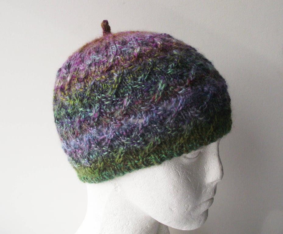 Hat, Cap, Beanie or Toque, Knitted, Handspun, British Wool, Multicolour