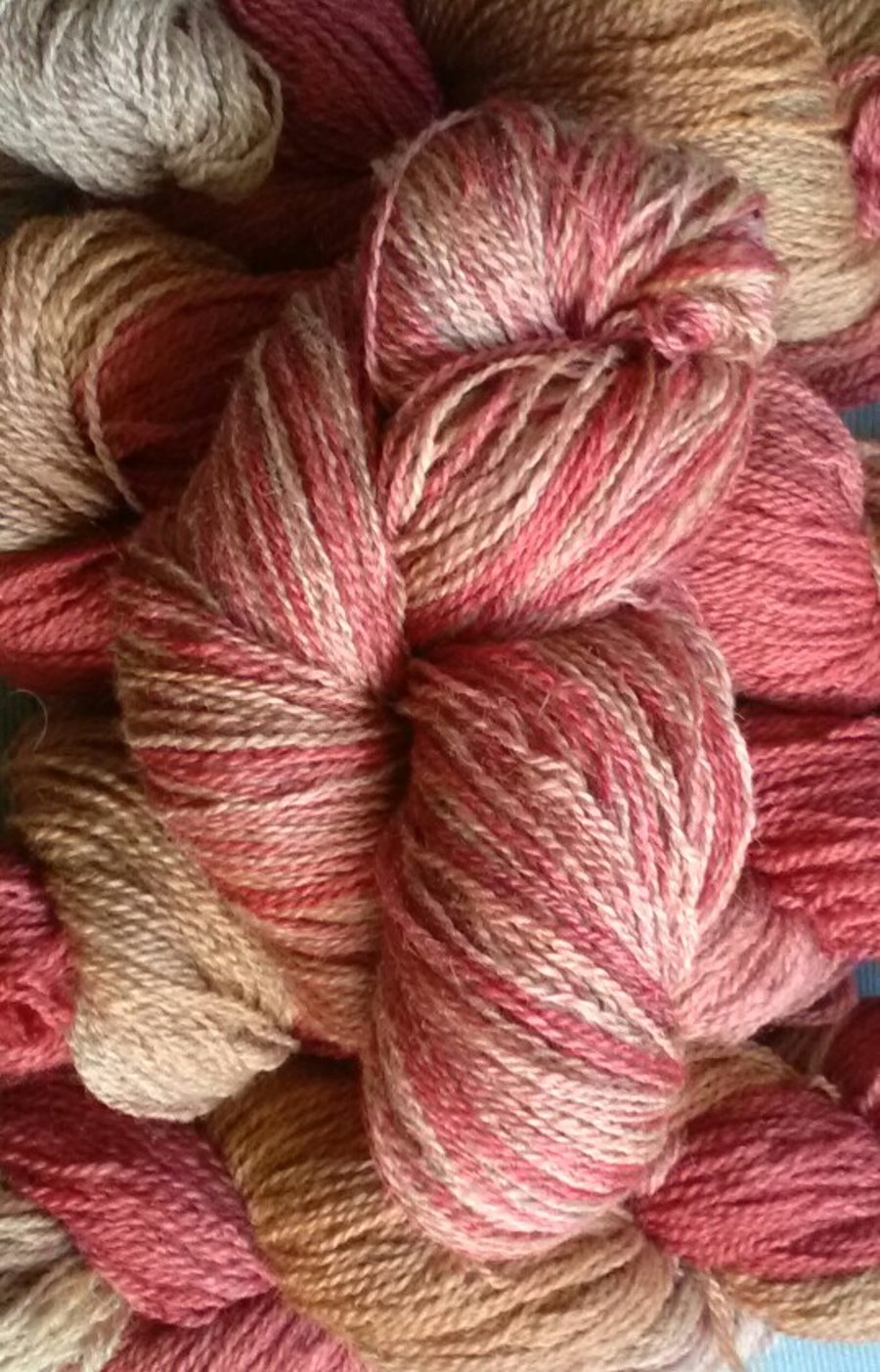 90g Hand-dyed Falklands Corridale Wool 4 ply Terracotta Straw