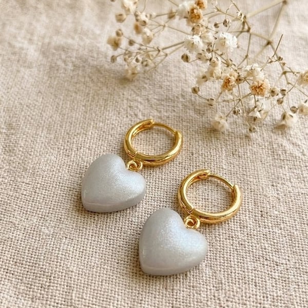Silver Heart Hoop Earrings - Shimmer Clay Jewellery - 18k Gold Plated