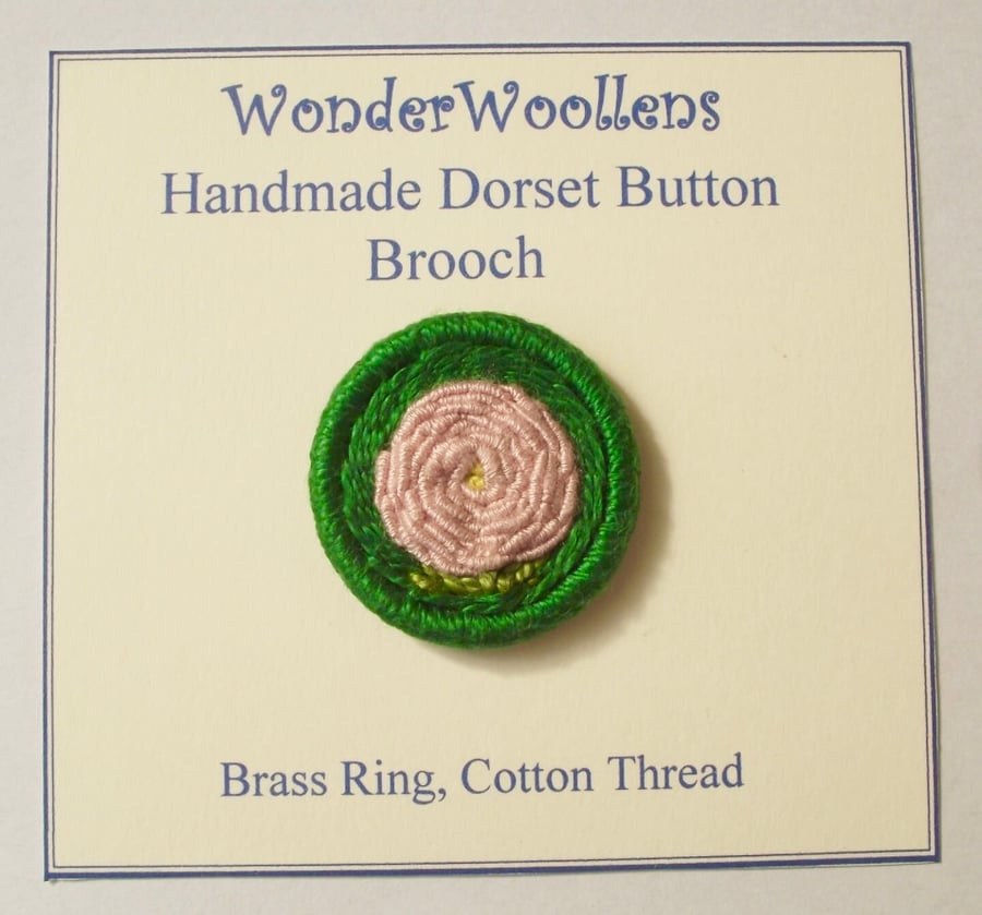 Peach Rose Dorset Button Brooch or Pin, 3.5cm, Peach Flower, Cotton, Brass Ring