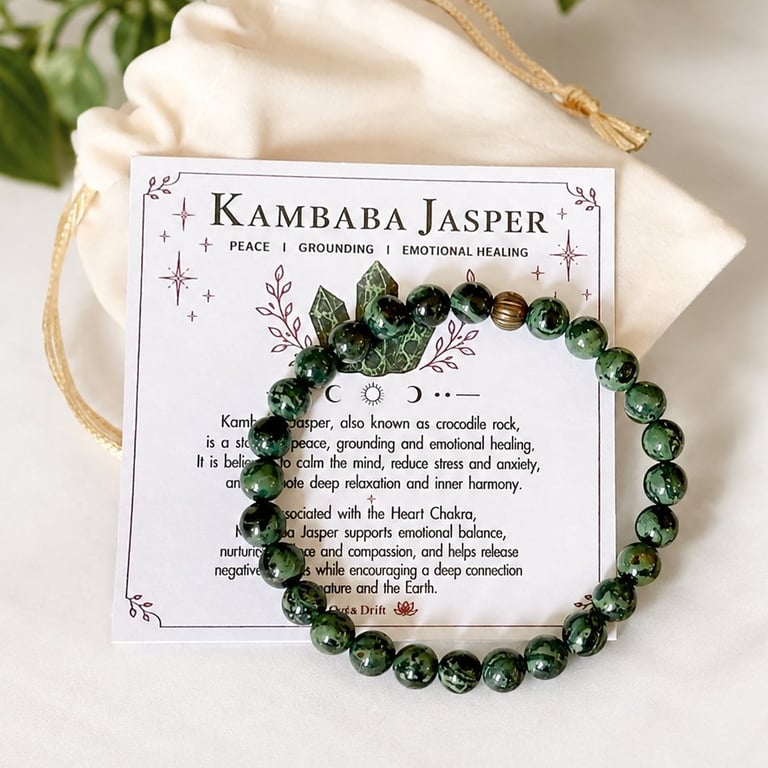 KAMBABA JASPER Bracelet & Crystal Meaning Card - Handmade Stretch Jewellery