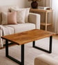 Handmade Rustic Solid Wood Coffee Table - Metal Square Framed Legs  - Image 3