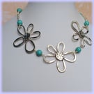 Chunky Flower Necklace with Turquoise Howlite Beads