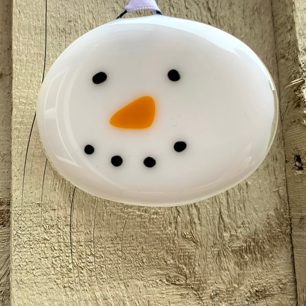 Fused Glass Snowman Face Decoration