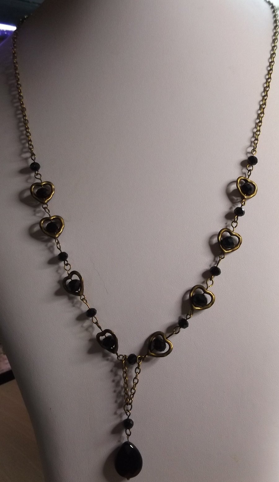 bronze and black agate pear with crystal 28" necklace