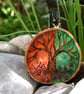 Summer to Autumn Tree, Pyrography with colour wood slice hanging decoration. - Image 1