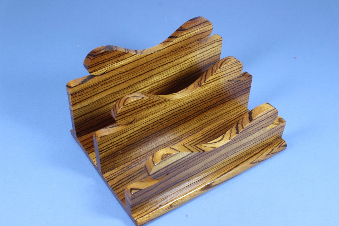 Handmade Solid Zebrano Wood Letter Rack - Minimalist Desk Organiser