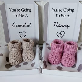 Pregnancy Announcement Gift For Nanny Or Grandad, Baby Reveal With Baby Booties