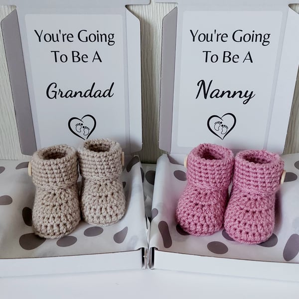 Pregnancy Announcement Gift For Nanny Or Grandad, Baby Reveal With Baby Booties