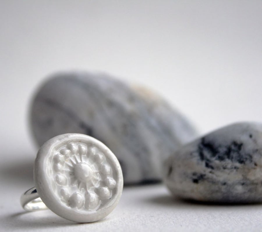 Handmade Ceramic flower ring white porcelain Folksy