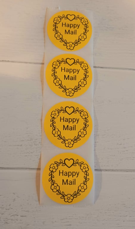 50 'Happy Mail' Heart Thermal Printed Stickers (100Y)