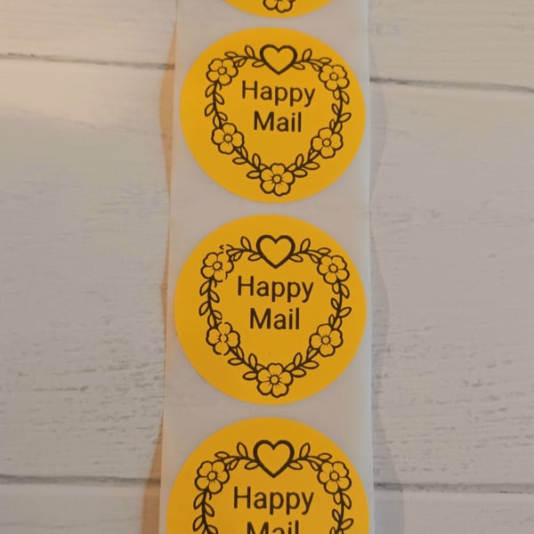 50 'Happy Mail' Heart Thermal Printed Stickers (100Y)