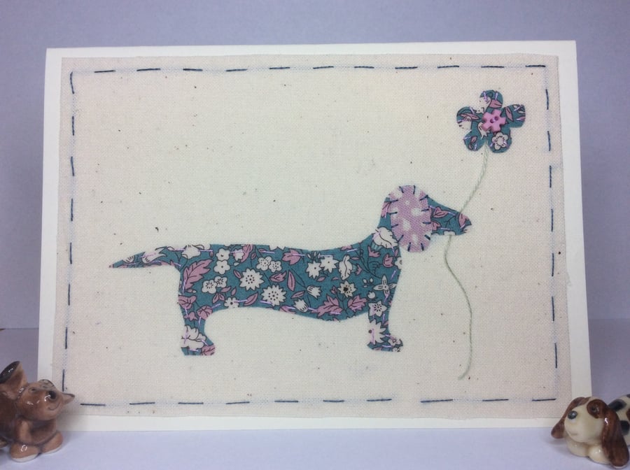 Daphne Dachshund Hand Stitched card 