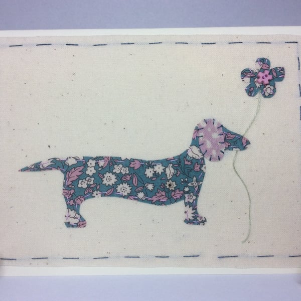Daphne Dachshund Hand Stitched card 