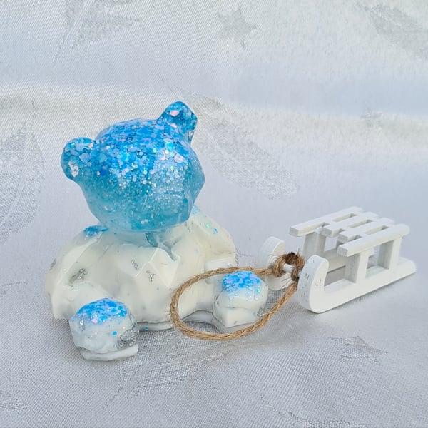 Gorgeous Winter Chill Resin Art Bear with Sledge.