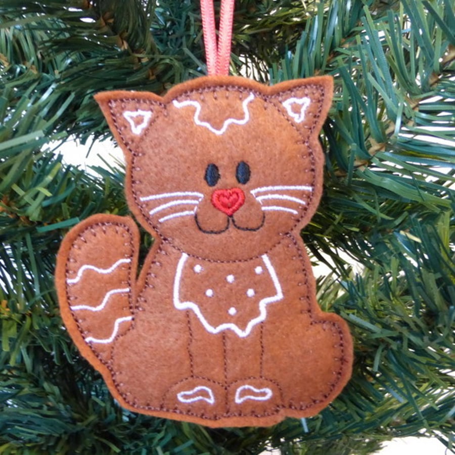'Gingerbread' Cat hanging decoration, felt. Folksy