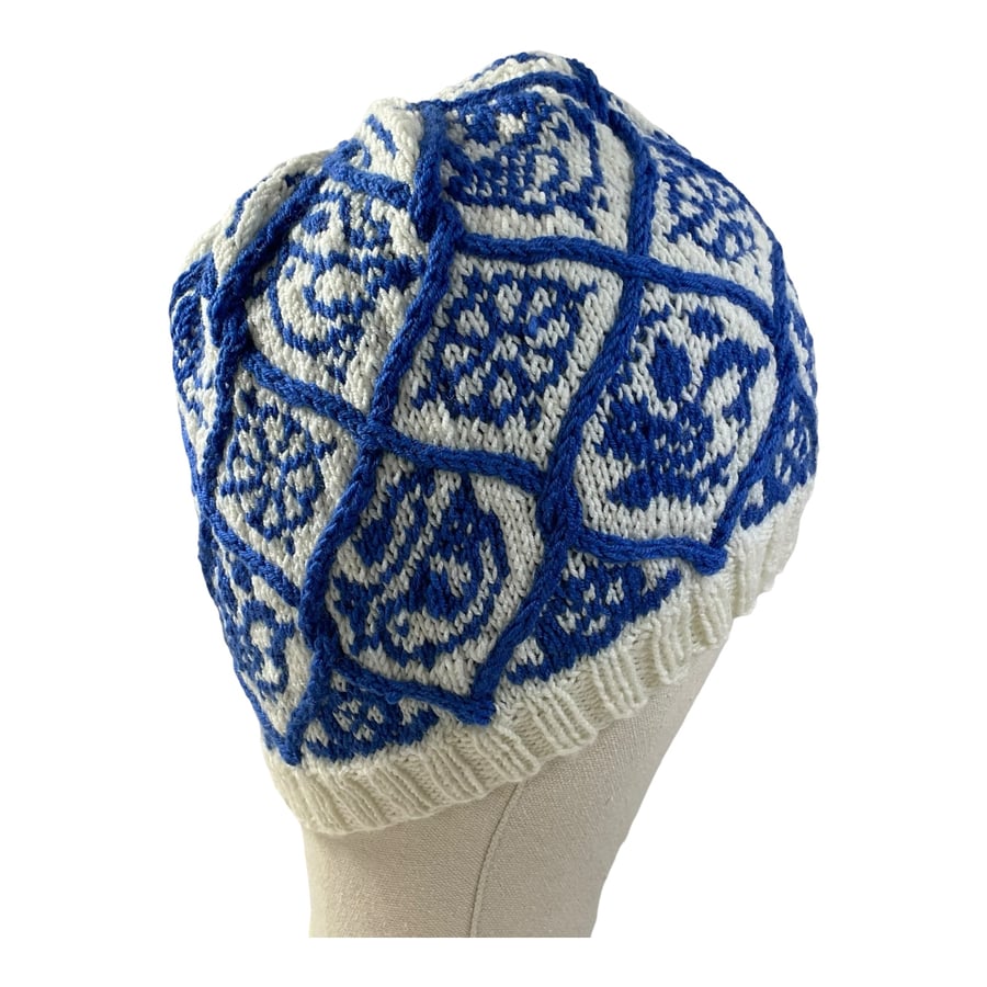 Floral Fairisle hat, stranded beanie, Norwegian hat, skull cap, hand knitted 