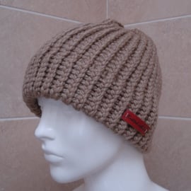 Hand Knitted On A Loom Camel Coloured Chunky Hat (A29)