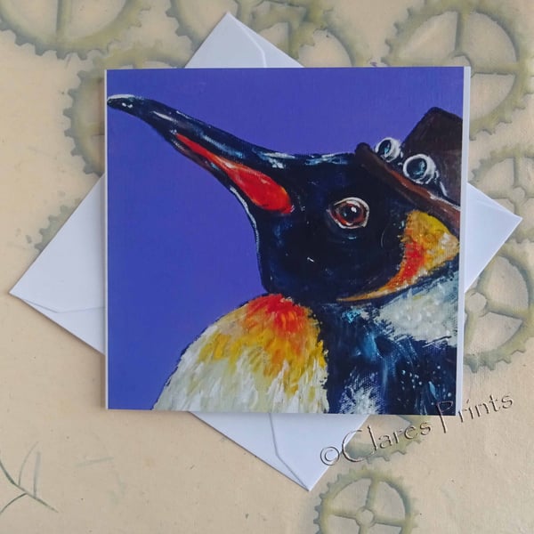 Steampunk Penguin Art Greeting Card From my Original Painting