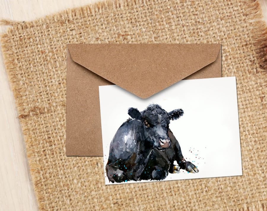 Aberdeen Angus Cow GreetingNote Card.Angus Cow cards,Angus Cow note cards, Angus