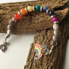 Rainbow Pride semiprecious stone charm bracelet 