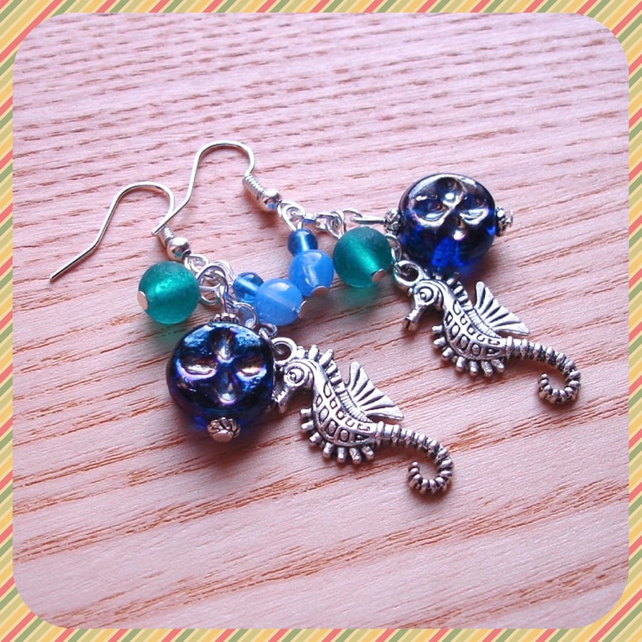 Seahorse and Bead Cluster Earrings