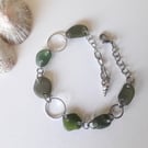 Olive Greens Seaglass Linked Bracelet 