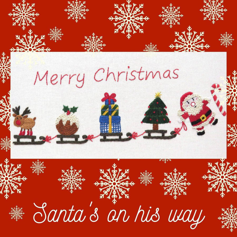 Santa's on his Way Christmas Hand Embroidery PDF Pattern
