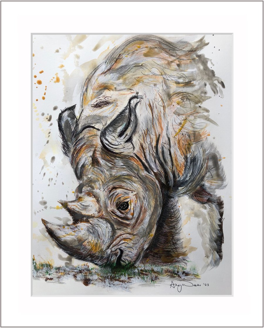 Original acrylic painting of a Rhinoceros 