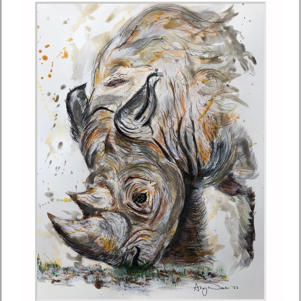 Original acrylic painting of a Rhinoceros 
