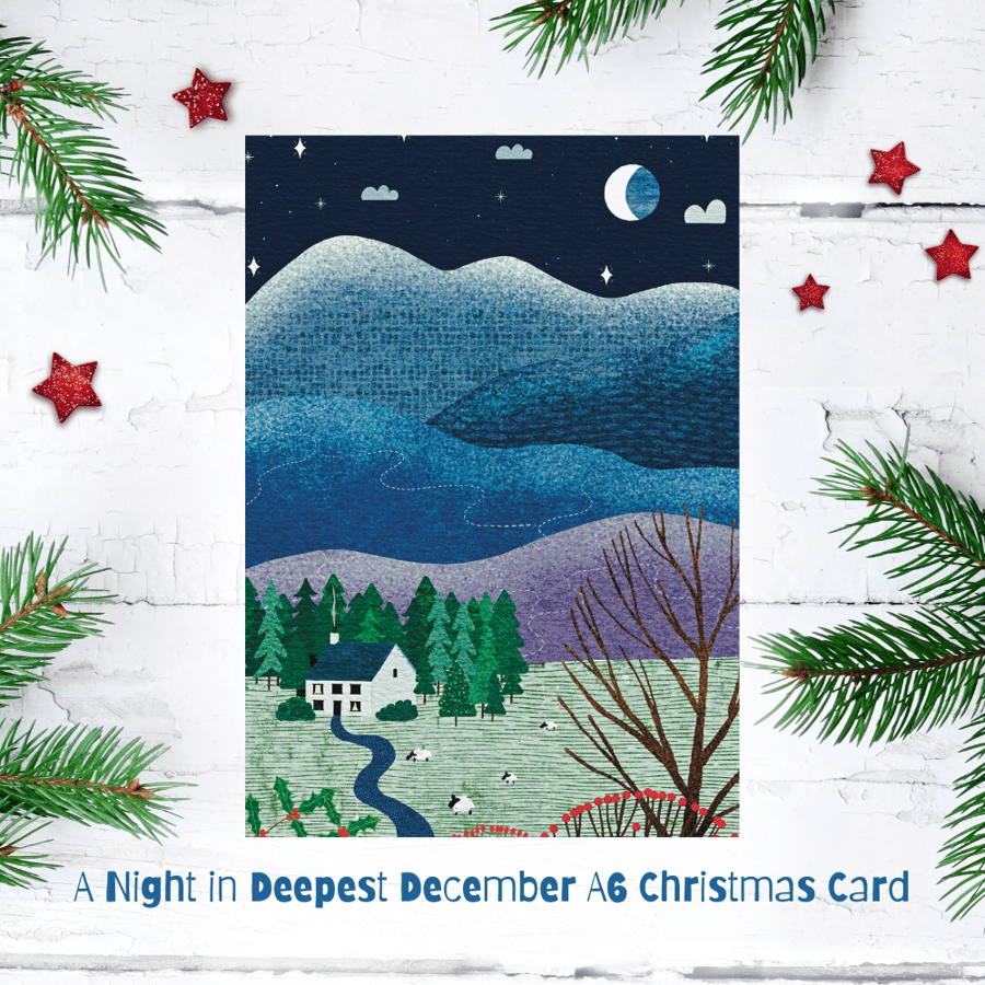 Winter Night Christmas Card Pack of Four (4)  - A6 - Free P&P 