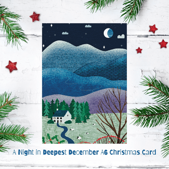 Christmas Card Pack of Four (4) - Winter Night in the Mountains - A6 - Free P&P 