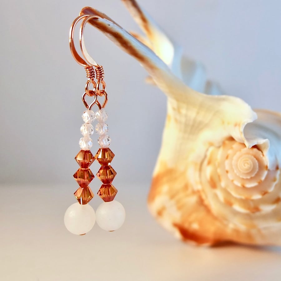 White Zircon And Swarovski 'Crystal Copper' Earrings - Handmade In Devon