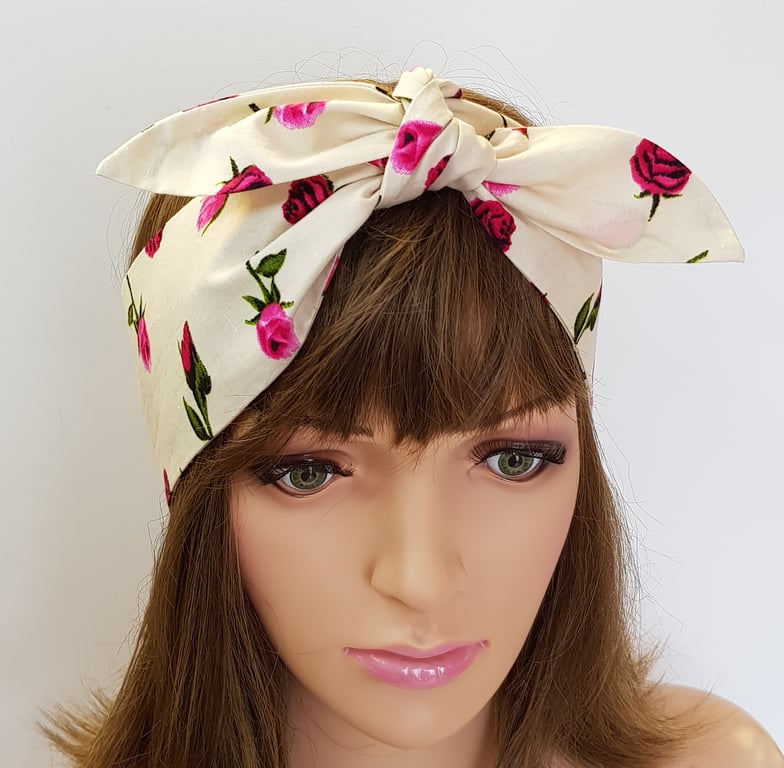 Rockabilly hair scarf dolly bow style headband self tie cotton head scarf 