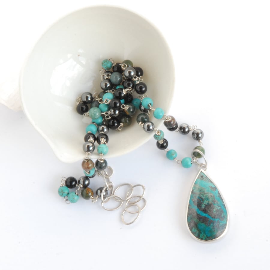 Chrysocolla pendant and beaded necklace set