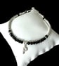 Black Spinel & Sterling Silver Noodle Bracelet with CZ Letter Charm – Adjustable - Image 1
