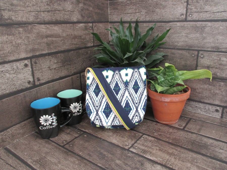 Image of Upcycled Coffee Sack - Mini Shoulder Bag - Blue pattern